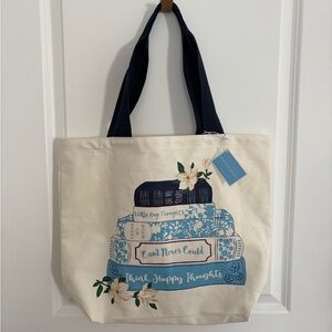 Canvas Bookstack Tote Bag with Navy Handles by Draper James